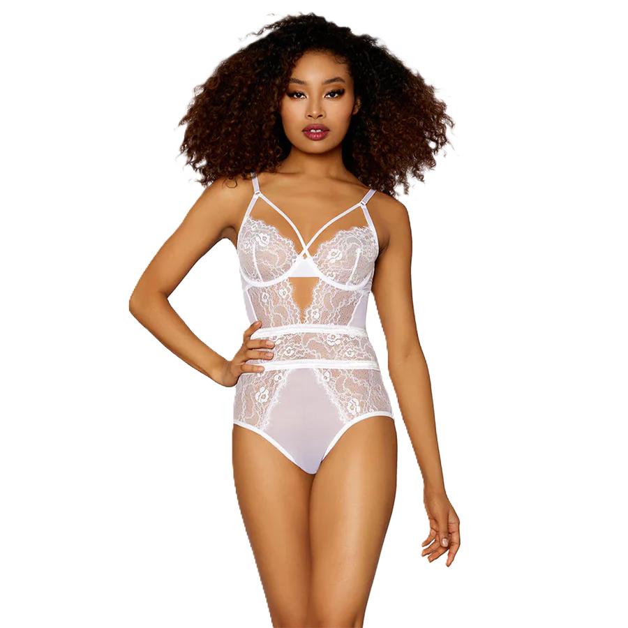 Eyelash Lace & Mesh Bodysuit (S-XL)