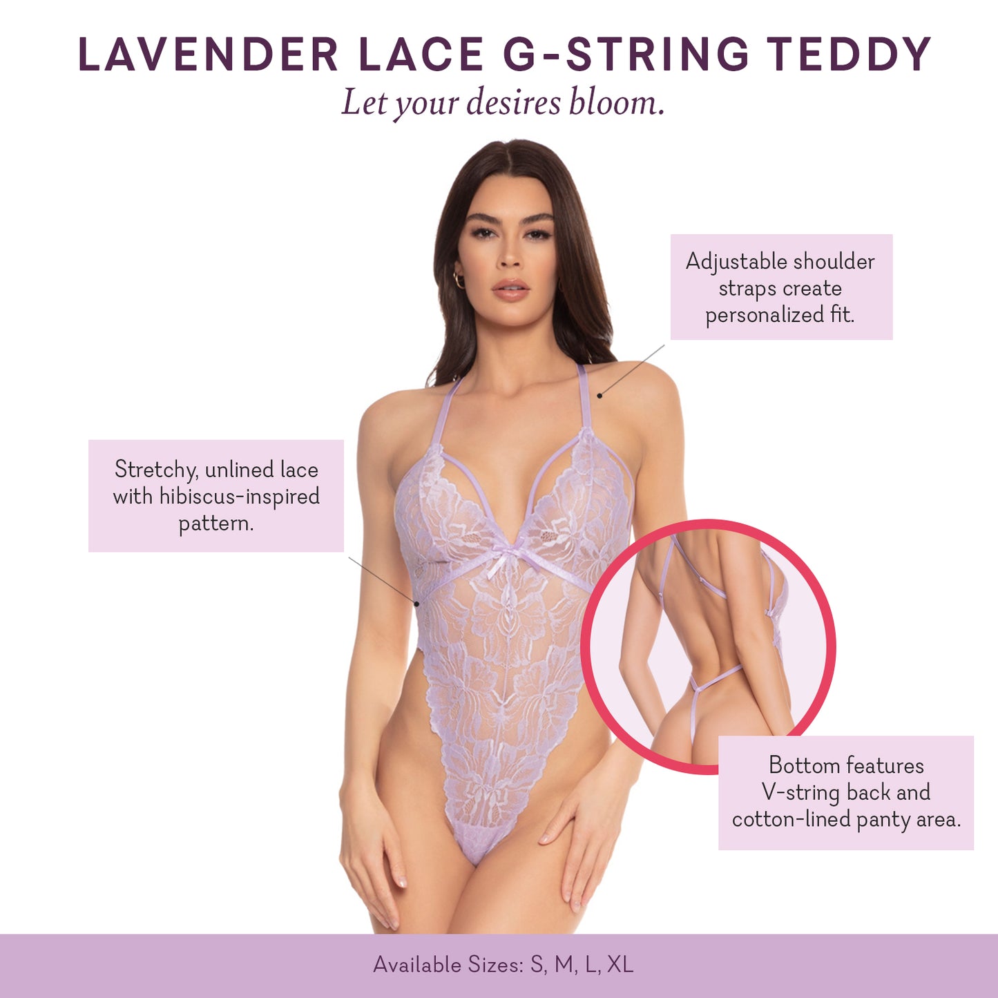 Lavender Lace G-string Teddy (S-XL)