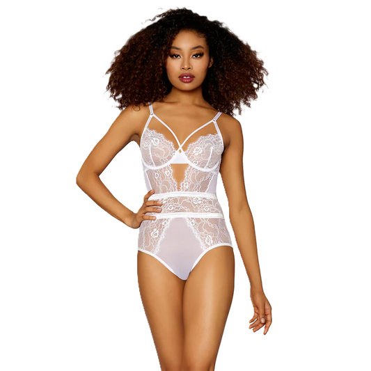 Eyelash Lace & Mesh Bodysuit (S-XL)