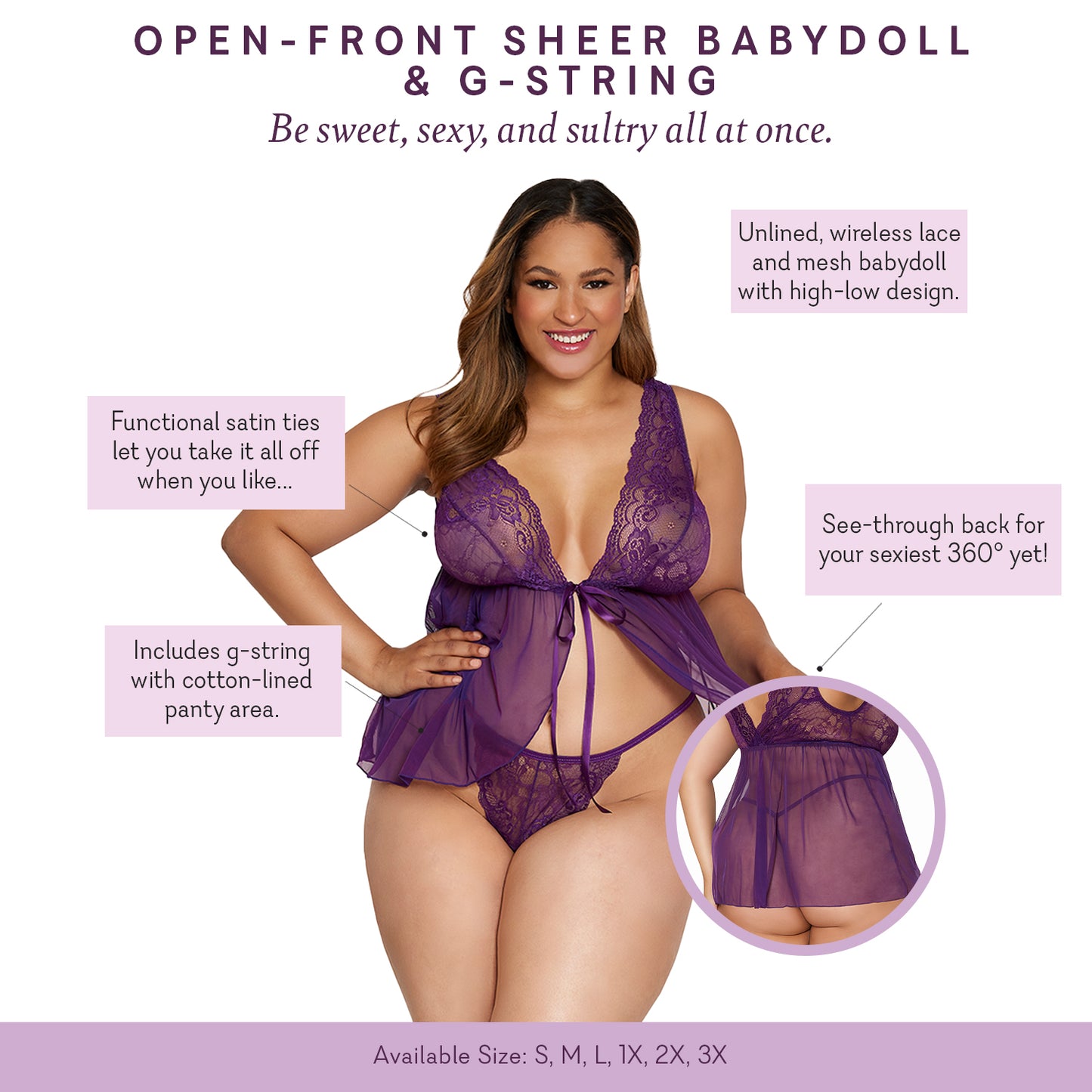 Open Front Sheer Babydoll with G-string (S-3X)