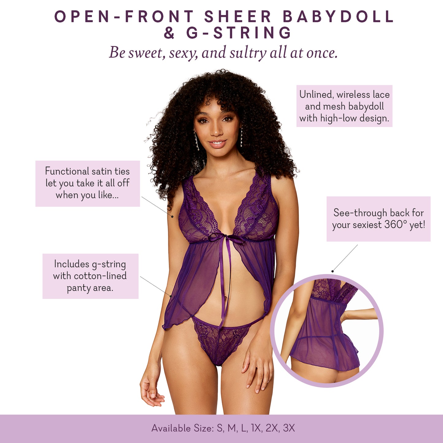 Open Front Sheer Babydoll with G-string (S-3X)