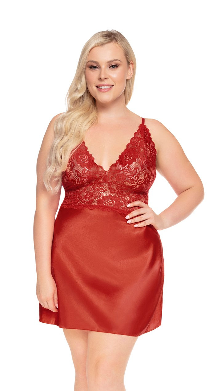 Ruby Satin & Lace Chemise Set (S/M/L)